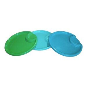 Pampered Chef Picnic Plates Set Of 6 Blue Green Aqua Summer Outdoor Plastic Fun